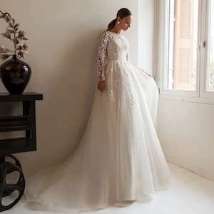 Customized Dress, Long Sleeve Wedding Dresses, A-line O-neck Lace ...