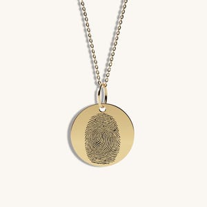 Personalized 14K Solid Gold Fingerprint Necklace | Memorial Jewelry | Fingerprint Charm | Deep Engraving | Custom Personalized Necklace