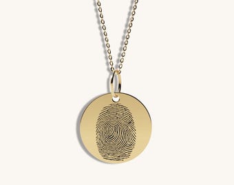 Personalized 14K Solid Gold Fingerprint Necklace | Memorial Charm