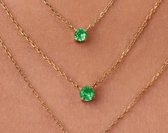 Emerald Necklace, Gold Necklace, Simple Birthstone Necklace, Dainty Necklace, Silver Necklace, Rose Gold Necklace, Bridesmaid Gifts