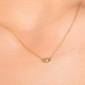 Minimalist Evil Eye Necklace, Protective Eye Charm, Delicate Evil Eye Jewelry, Diamond 14k Gold Jewelry, Protection Solid Gold Necklace