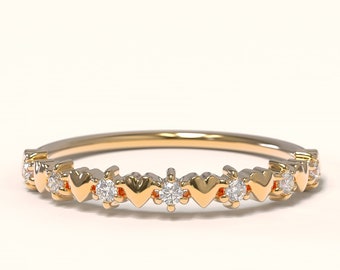14k Solid Gold Heart Ring, Solid Gold Heart Ring, Gold Heart Ring, Dainty Band Ring, Holiday Sale, Cyber Monday Sale, Holiday Sale