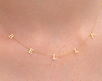 14K Solid Gold Name Necklace, Personalized Initial Jewelry