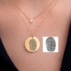 Personalized 14k Solid Gold Fingerprint Necklace, Memorial Keepsake