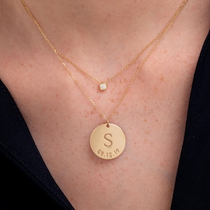 14k Solid Gold Personalized Pendant, 14K Initial Gold Necklace, Engraved Disc Charm, Personalized Jewelry, Custom Pendant, Gift For Her