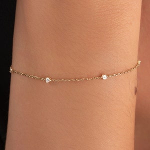 Bracelet en or massif 14 carats avec diamants pour femme / bracelet diamants délicats / bracelet diamants / bijoux en or véritable 14 carats / cadeau pour elle