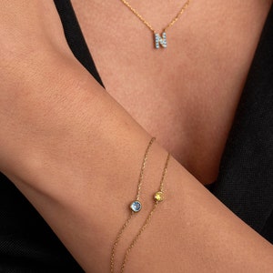 Solid Gold Birthstone Bracelet / Birthstone Bracelet for Mom / Mothers Day Gift / 14k Gold Bracelet with Birthstone / Personalized Gift