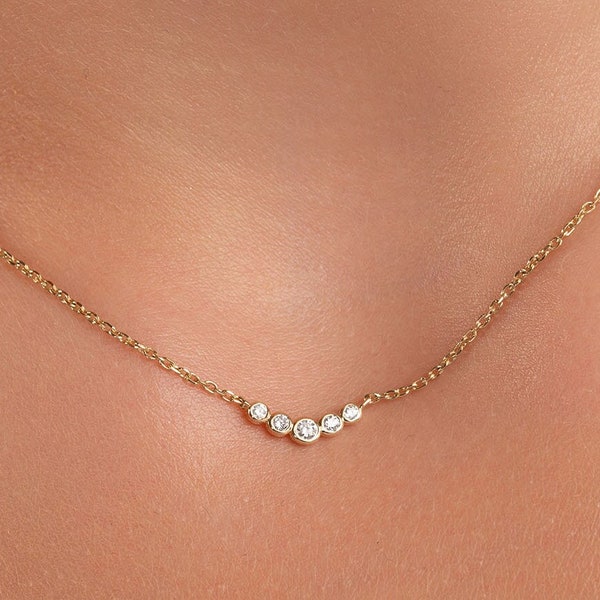 14k Diamant-Halskette | Geschwungene Bar Halskette | Minimalistische zierliche Diamant-Halskette | Schichtung jeden Tag Halskette | Muttertags Geschenk