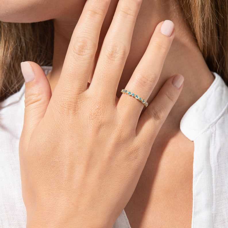 14k Gold Minimalist Aquamarine Ring, Birthstone Vintage Style Solid Gold Ring, March Birthstone Personalized Ring, Aquamarine Gemstone Ring image 1