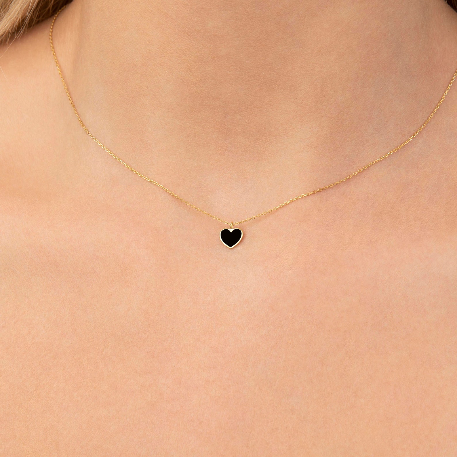 14k Gold Heart Necklace Small Heart Necklace Enamel Heart Charm