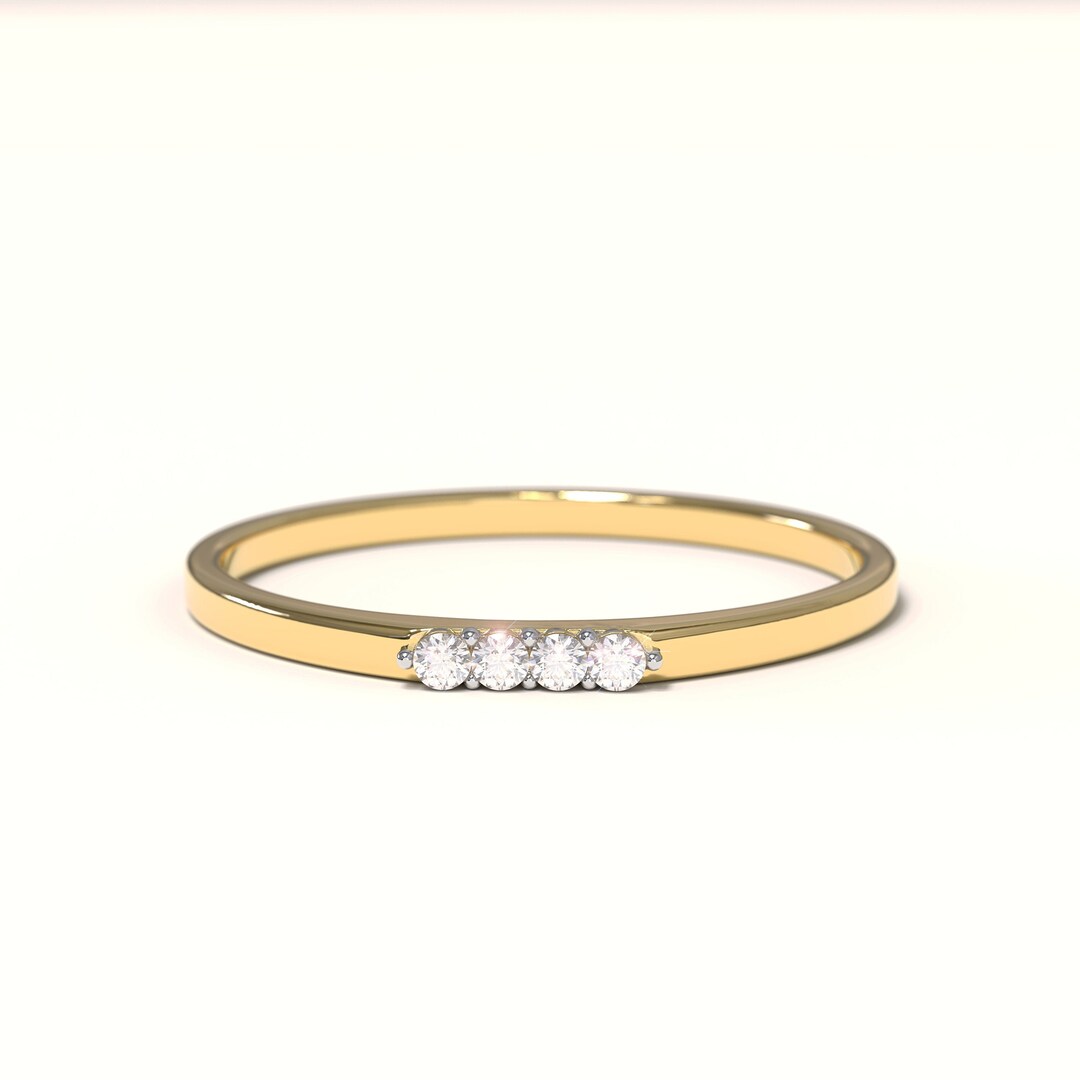 14k Solid Gold Simple Minimalist Diamond Ring, Wedding Band Ring in 14k ...