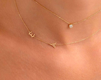 14k Solid Gold Initial Necklace – Personalized Letter Pendant