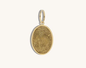 14k Solid Gold Fingerprint Pendant Necklace, Memorial Gift