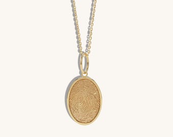 14k Solid Gold Fingerprint Necklace • Personalized Memorial Pendant