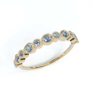 14k Gold Minimalist Aquamarine Ring, Birthstone Vintage Style Solid Gold Ring, March Birthstone Personalized Ring, Aquamarine Gemstone Ring image 3