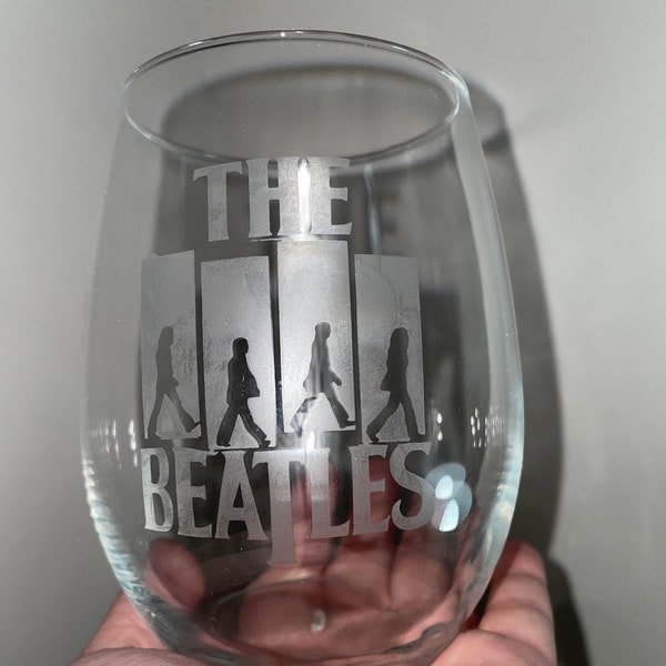 The Beatles Etched Stemless Wine Glass