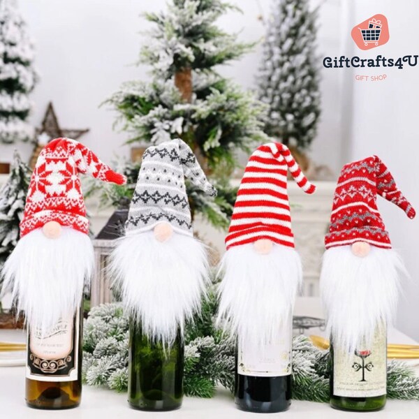 Gnomes Christmas Wine Bottle Cover Bag/Christmas Topper/Party Favor Gift Bag/ Holiday Bottle Cover