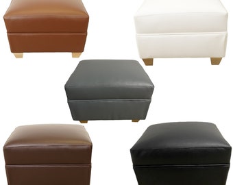 Designer Oxford footstool in Wipeable faux leather  Sturdy wood frame extra seat choice of foot colours made in the UK