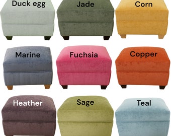 Oxford Small footstool in Chenille Velvet extra seat Sturdy wood frame Choice of feet options British made multi- purpose Dog/Pet perch/step