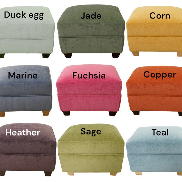 Oxford Small footstool in Chenille Velvet extra seat Sturdy wood frame Choice of feet options British made multi- purpose Dog/Pet perch/step