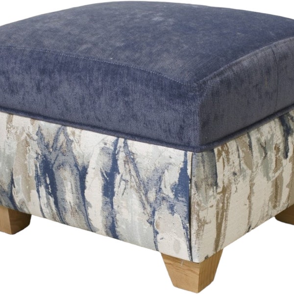 Oxford footstool in Harlequin Takara Indigo/ denim made in Britain