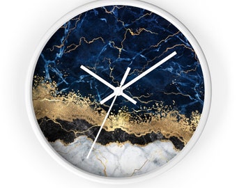 Beautiful 12\u201d White and Silver Geode Inspired Resin Wall Clock with Rocks.