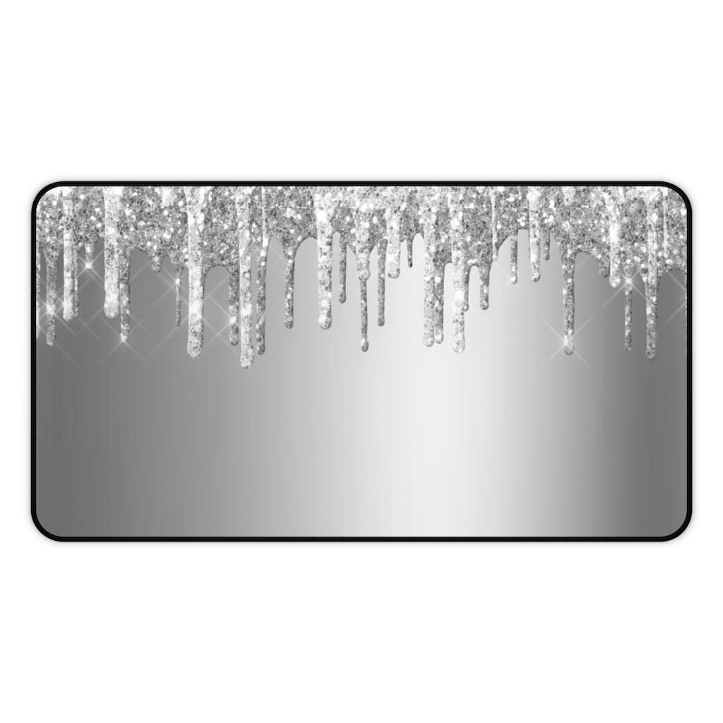 Desk Mat Silver Glitter Desk Mat Silver Bling Desk Mat Etsy
