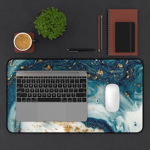 Desk Mat, Blue Marble Desk Mat, Blue Desk Mat, Marble Desk Mat, Agate ...