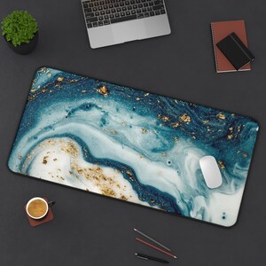 Desk Mat, Blue Marble Desk Mat, Blue Desk Mat, Marble Desk Mat, Agate ...