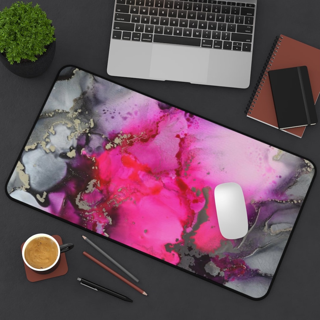 Desk Mat, Hot Pink Desk Mat, Pink Desk Mat, Pink Gray Desk Mat, Marble
