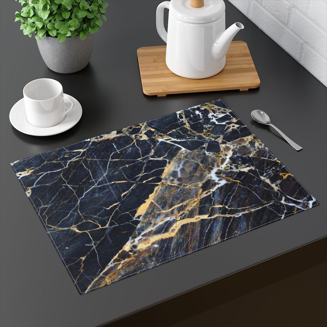 Placemat Black Marble Placemats Marble Placemats Agate Etsy