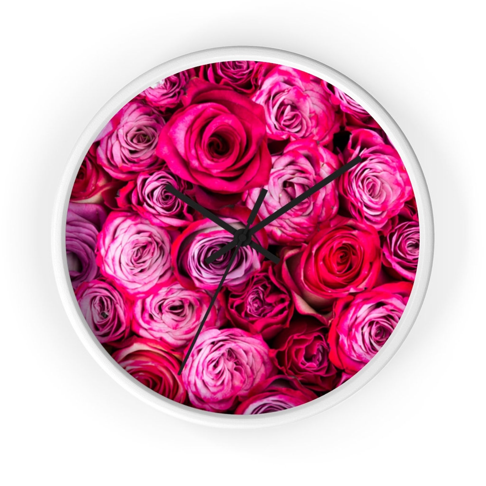 Pink Clock Hot Pink Clock Pink Wall Clock Floral Clock Etsy