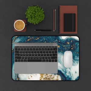 Desk Mat, Blue Marble Desk Mat, Blue Desk Mat, Marble Desk Mat, Agate ...