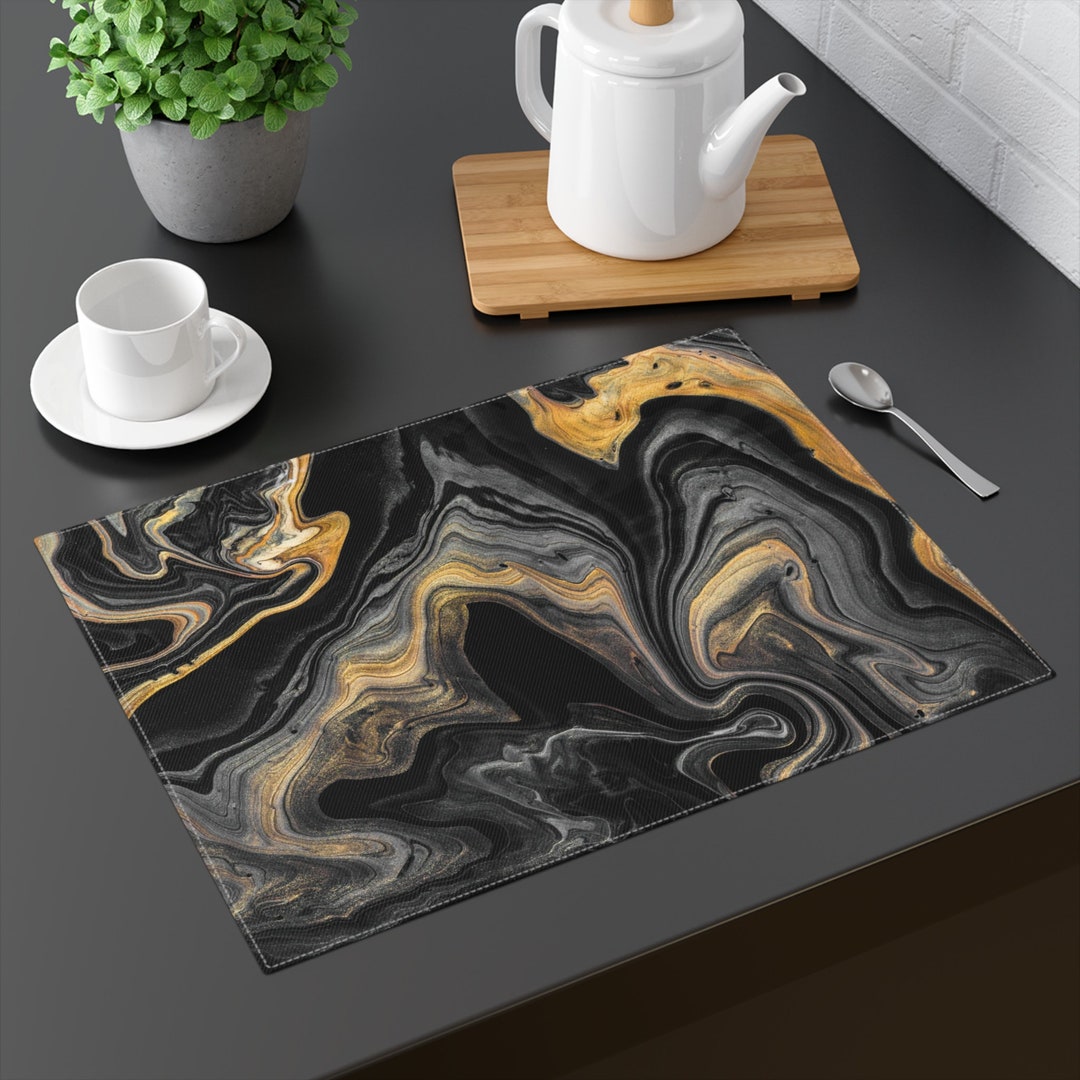 Placemat, Black Marble Placemats, Marble Placemats, Agate Placemats, Geode Placemats, Black
