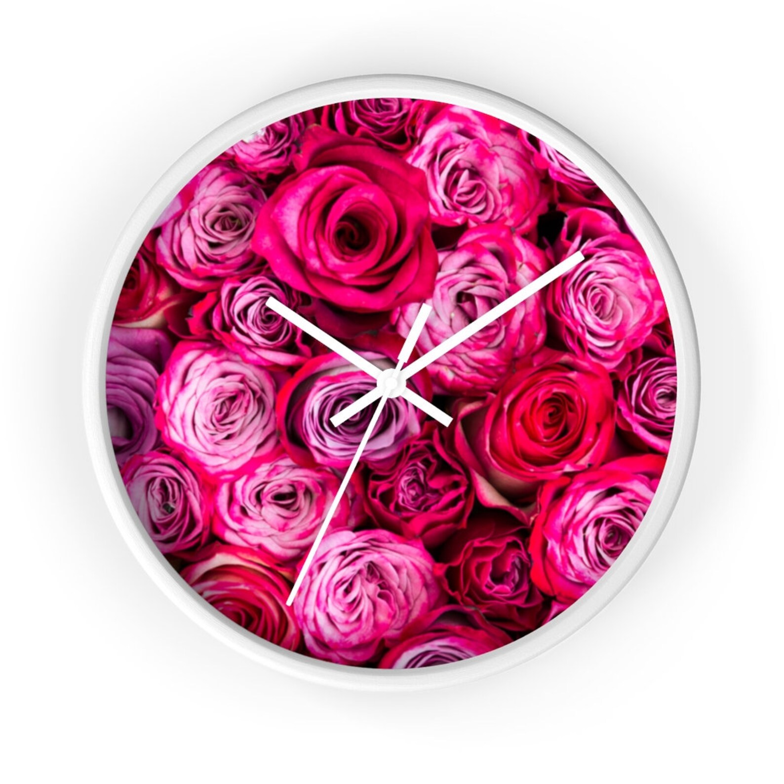 Pink Clock Hot Pink Clock Pink Wall Clock Floral Clock Etsy