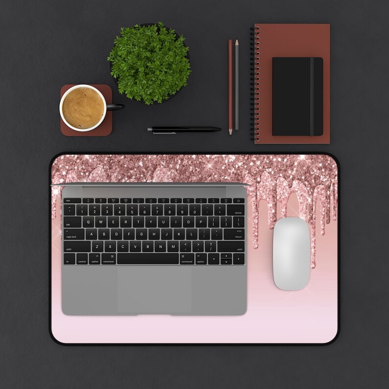 Desk Mat Rose Gold Glitter Desk Mat Glitter Desk Mat Pink Etsy