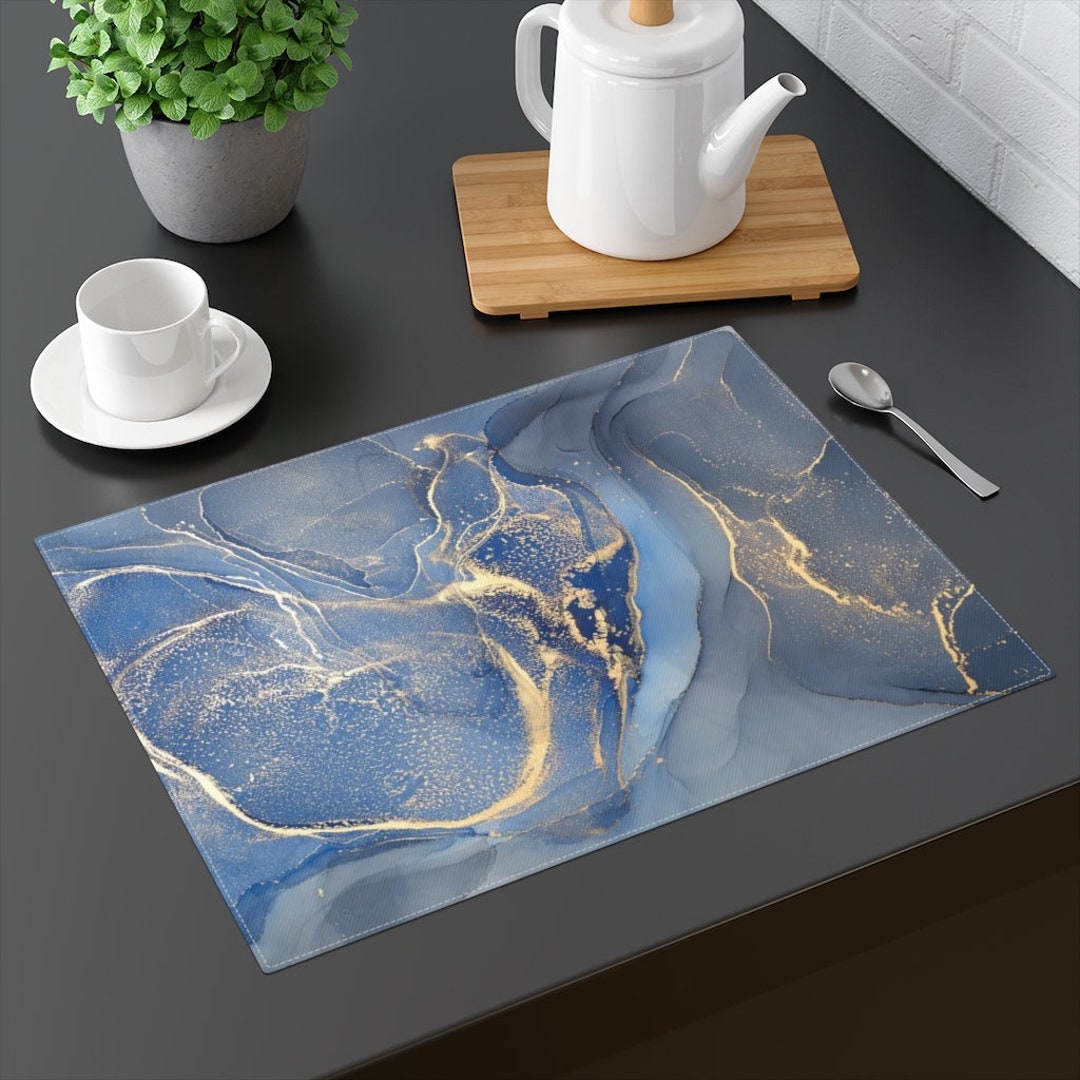 Placemat Blue Marble Placemats Marble Placemats Agate Etsy