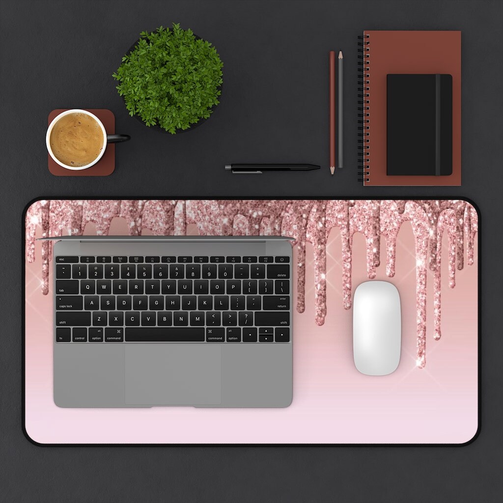 Desk Mat Rose Gold Glitter Desk Mat Glitter Desk Mat Pink Etsy