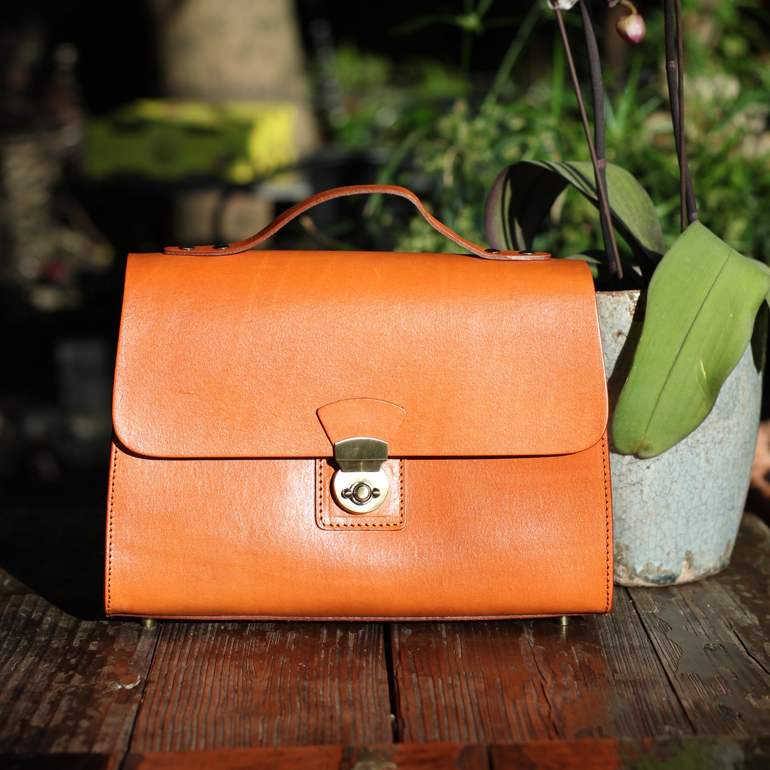 Hand Made Leather Briefcase Vegetable Tanning Leather Satchel Etsy