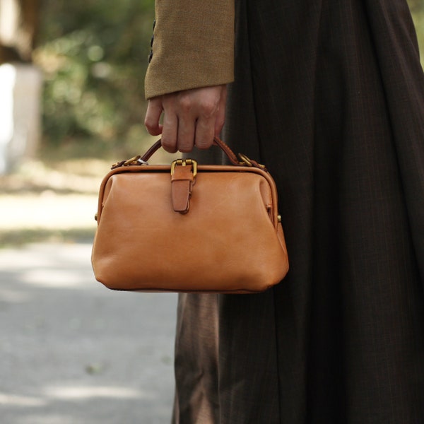 Sac Docteur - Sac à main en cuir de vachette pour femmes Fait à la main Docteur Satchel Cuir italien Sac de médecin