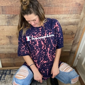 Champion, bleach splattered tie dye tee~
