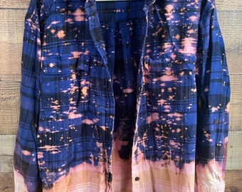 Women’s medium plaid bleach splattered button up