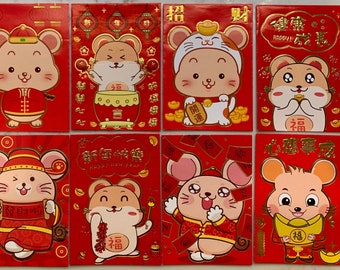 Weddings JmYo Chinese 2020 Lunar Rat Year Lai See for Chinese Spring Festival 30PCS Lovely Rat Red Envelope with 5 Designs Hongbao Lucky Money Red Packets Birthday Chinese Red Envelopes