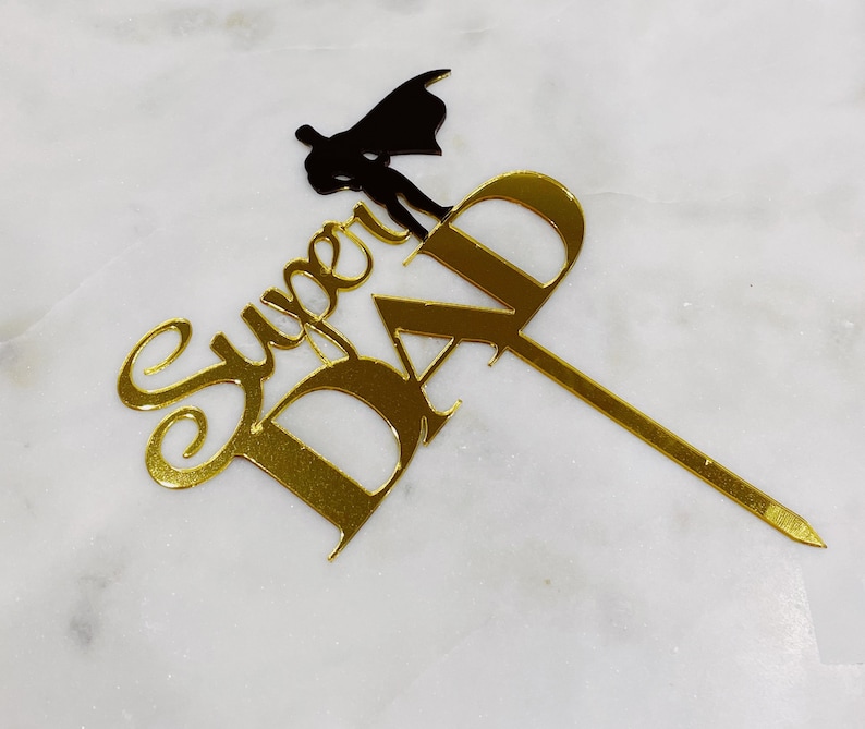 Dad/'s Birthday Father/'s Day Cake Decor Father/'s Day Cake Topper Modern Father/'s Day Cake Topper SUPER DAD Cake Topper Gold /& Black
