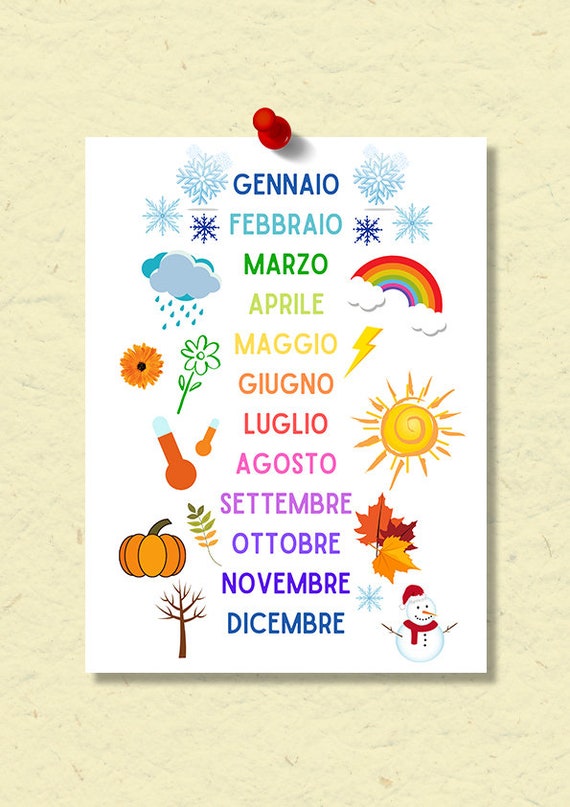 Months Of The Year In Italian Digital Printable Chart Mesi Etsy
