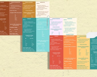 Gráfico de verbo italiano Hoja de trucos / Presente / Passato Prossimo / Imperfecto / Presente Progresivo / Idioma Italiano / Aprendizaje