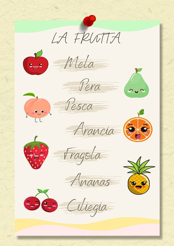 Fruits and Vegetables Chart in Italian Digital Download Etsy