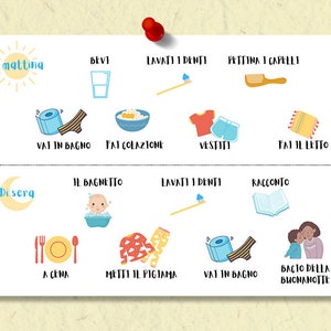 Italian & English Visual Routine Chart Printable - Toddler/Kids/Boy/Girl/Montessori/Learning Tool