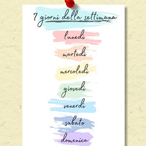 Days of the Week Chart in Italian Digital Download, I giorni della Settimana, Pre-school Chart, Kids Chart, Toddler Chart, Montessori