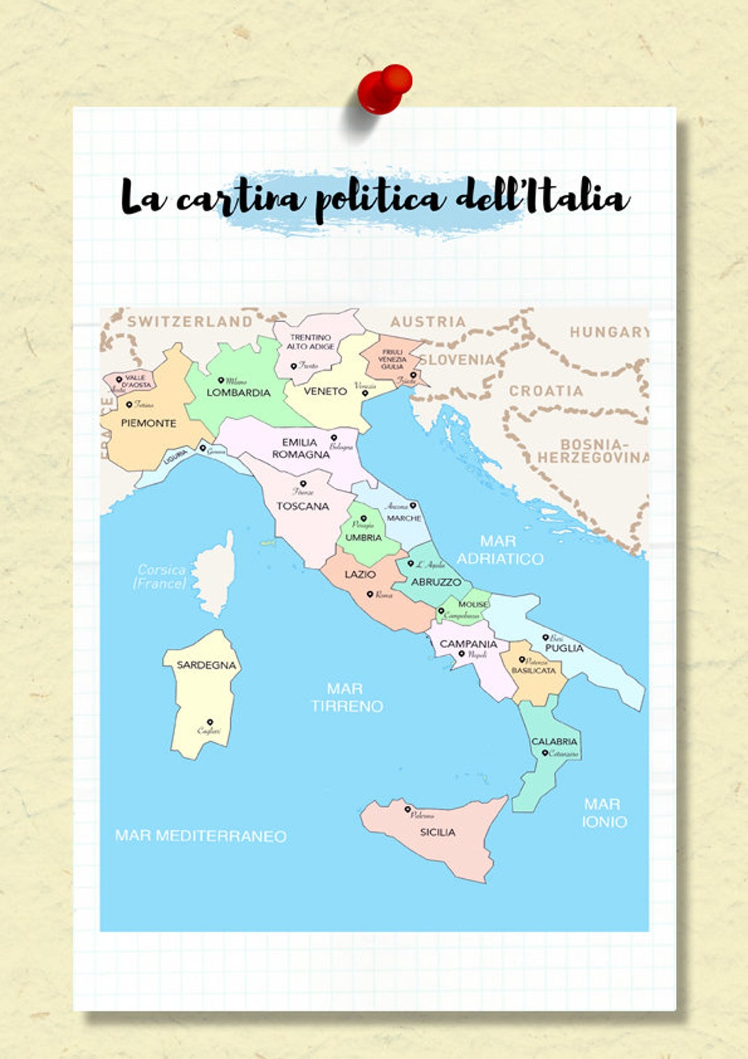 Mapa de la tabla de Italia en descarga digital italiana La Etsy España
